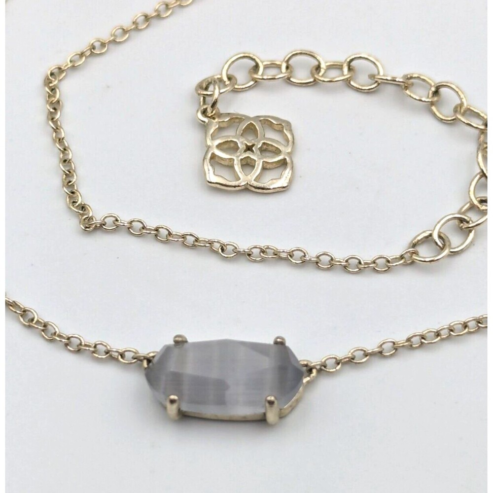 Kendra Scott Ever Grey Cats Eye Pendant Gold Tone Collar Necklace
